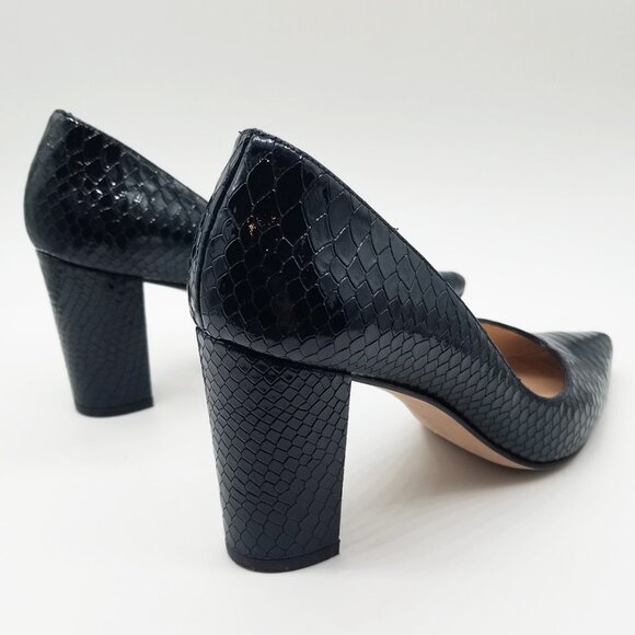 Jon Josef Sweetheart Pointed Toe Block Heel Pump Black Croco Patent Leather 7.5 - Picture 8 of 16